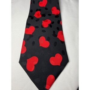 Addiction 1991 Black‎ Red Heart Pattern Silk Necktie